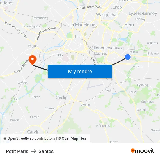 Petit Paris to Santes map