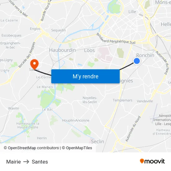 Mairie to Santes map