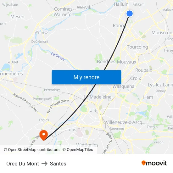 Oree Du Mont to Santes map