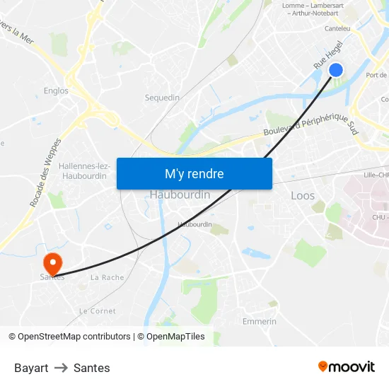 Bayart to Santes map