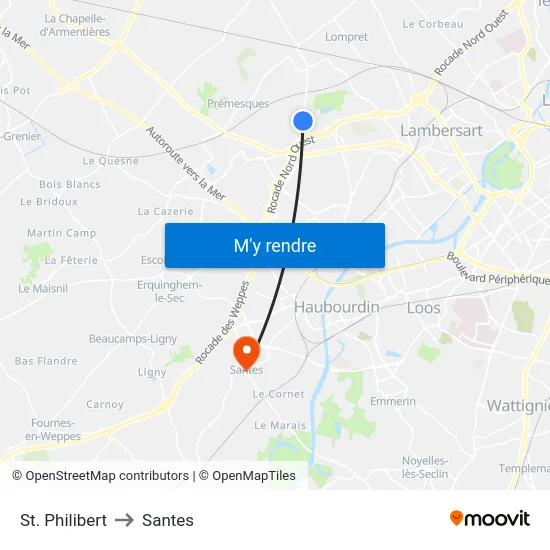 St. Philibert to Santes map