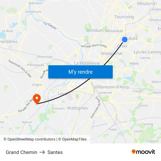 Grand Chemin to Santes map