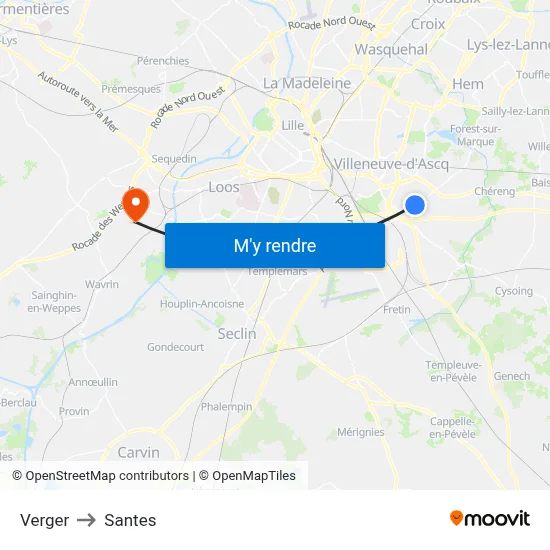 Verger to Santes map