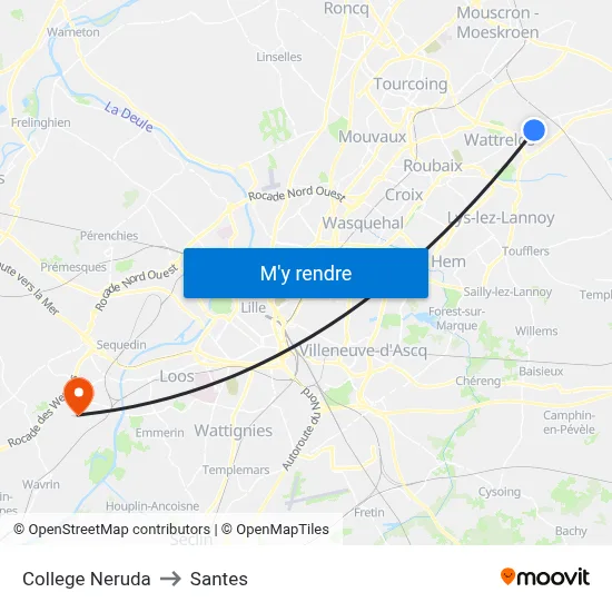 College Neruda to Santes map