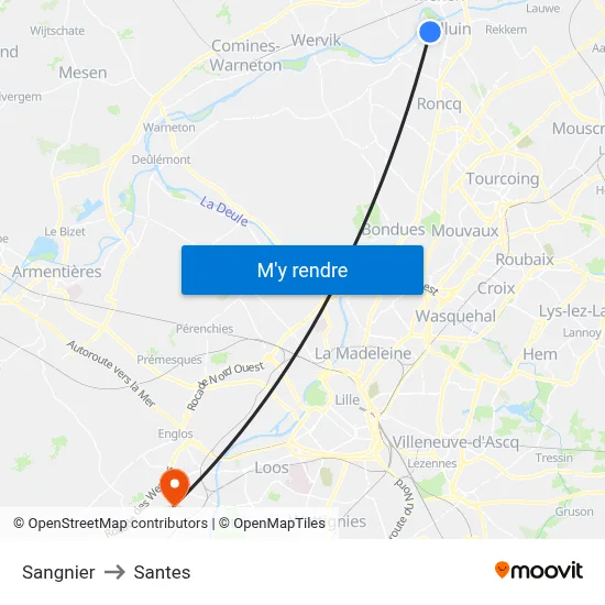 Sangnier to Santes map