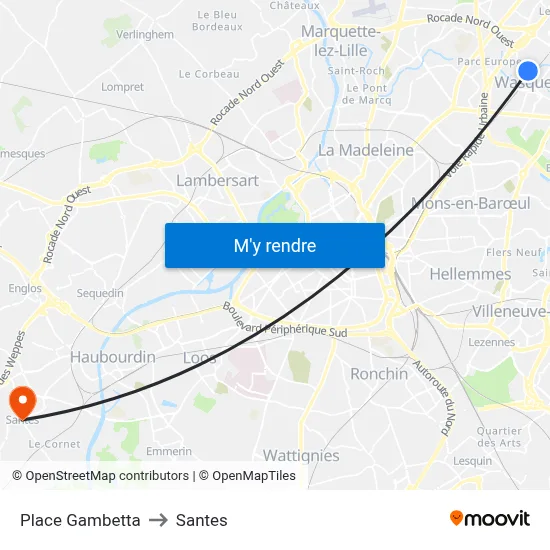 Place Gambetta to Santes map