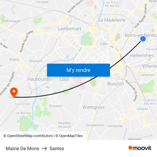 Mairie De Mons to Santes map