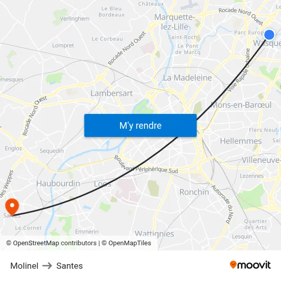 Molinel to Santes map