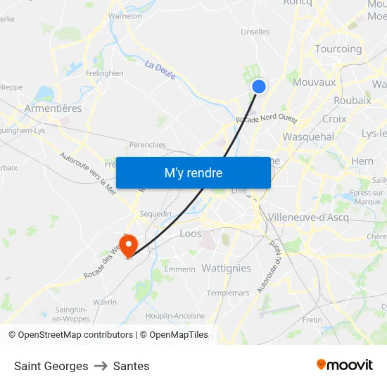Saint Georges to Santes map