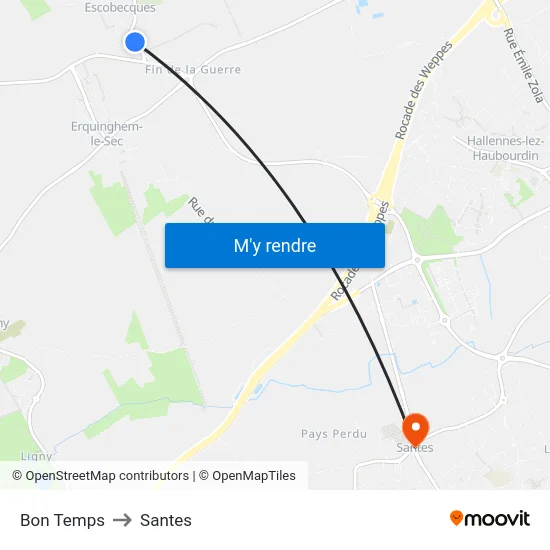 Bon Temps to Santes map