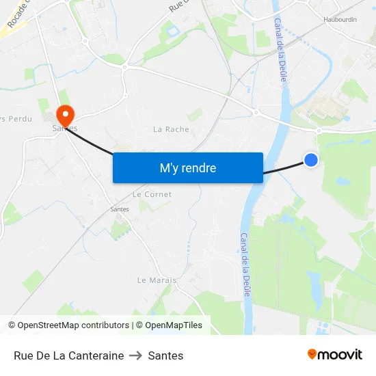 Rue De La Canteraine to Santes map