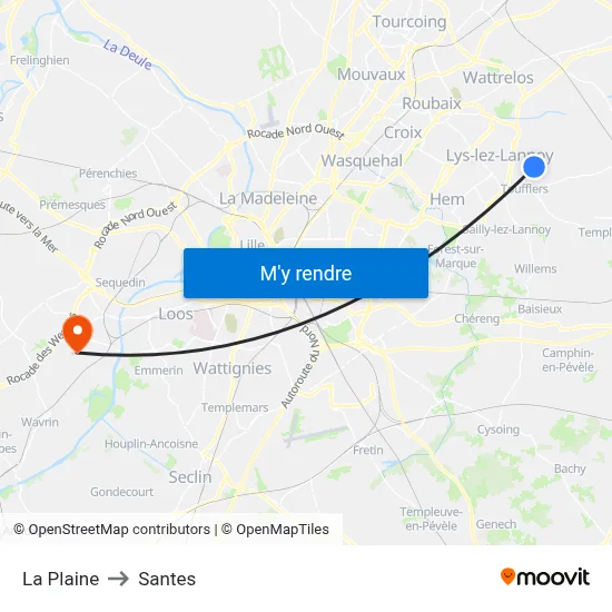 La Plaine to Santes map