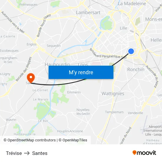 Trévise to Santes map