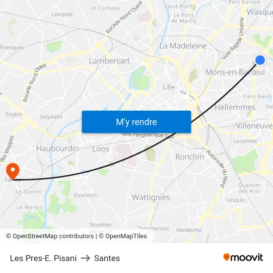 Les Pres-E. Pisani to Santes map