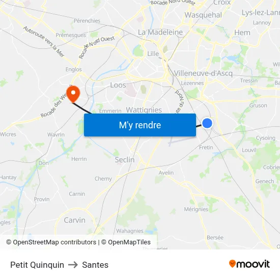 Petit Quinquin to Santes map