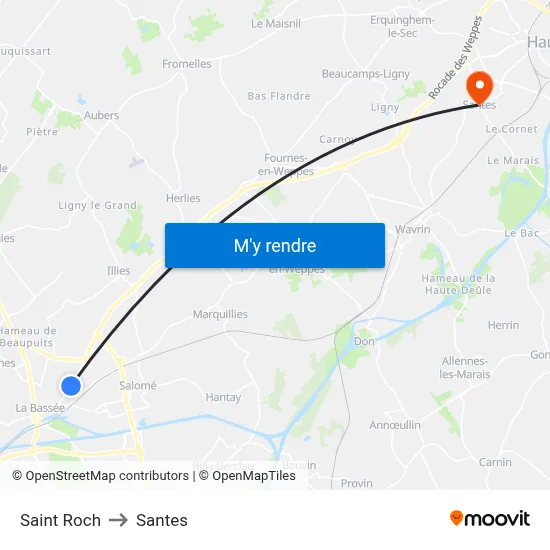 Saint Roch to Santes map