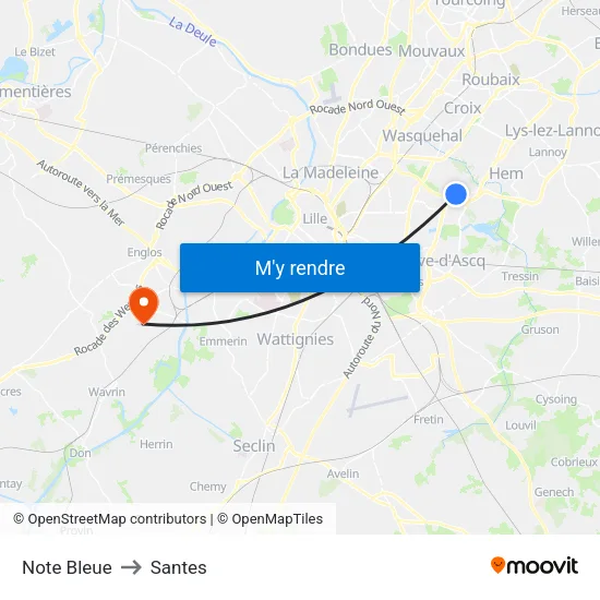 Note Bleue to Santes map