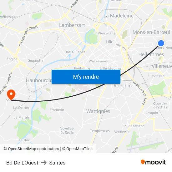 Bd De L'Ouest to Santes map