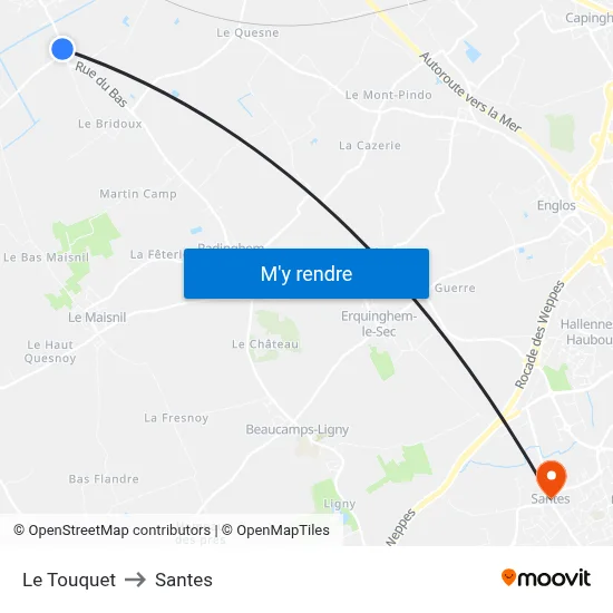 Le Touquet to Santes map