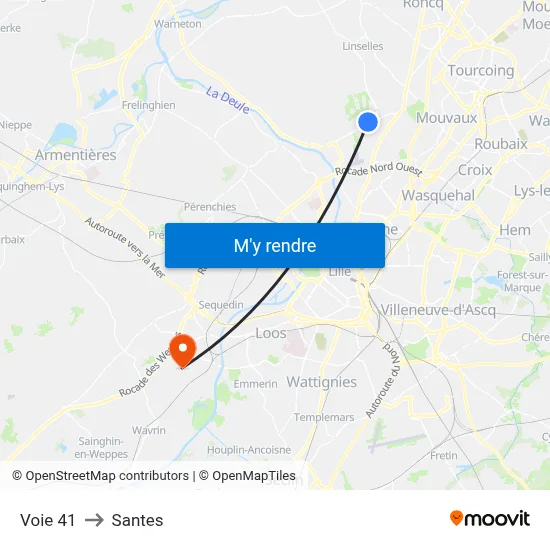 Voie 41 to Santes map