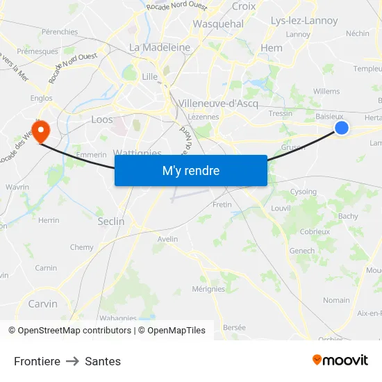 Frontiere to Santes map