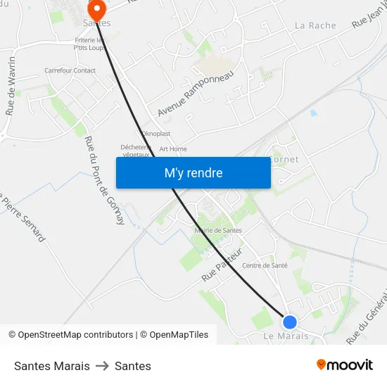 Santes Marais to Santes map