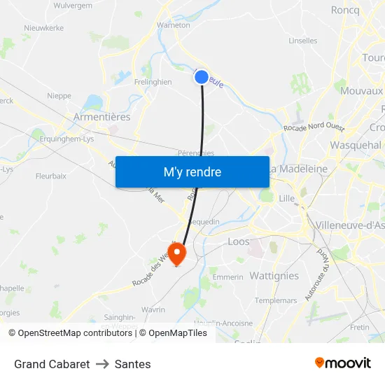Grand Cabaret to Santes map