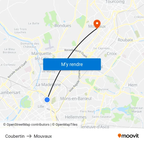 Coubertin to Mouvaux map