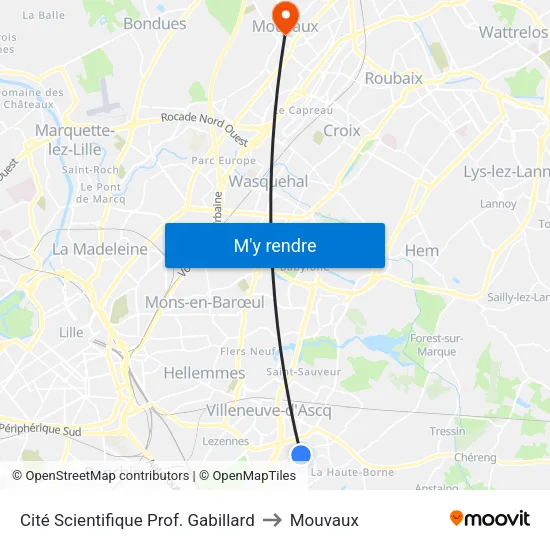 Cité Scientifique Prof. Gabillard to Mouvaux map