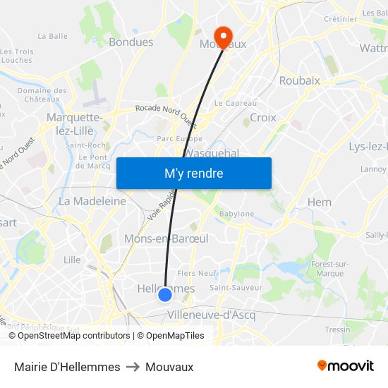 Mairie D'Hellemmes to Mouvaux map