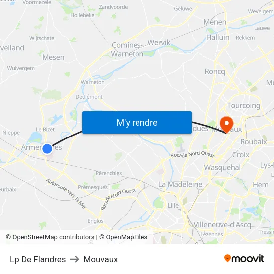 Lp De  Flandres to Mouvaux map