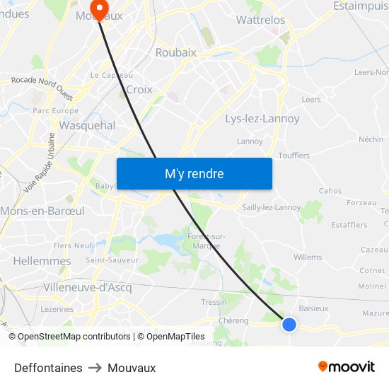 Deffontaines to Mouvaux map