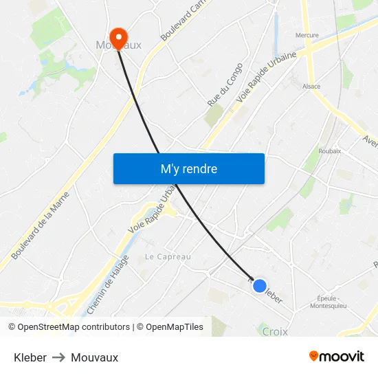 Kleber to Mouvaux map