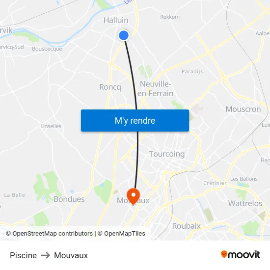 Piscine to Mouvaux map