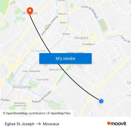 Eglise St Joseph to Mouvaux map