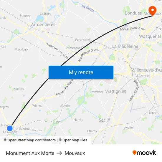 Monument Aux Morts to Mouvaux map