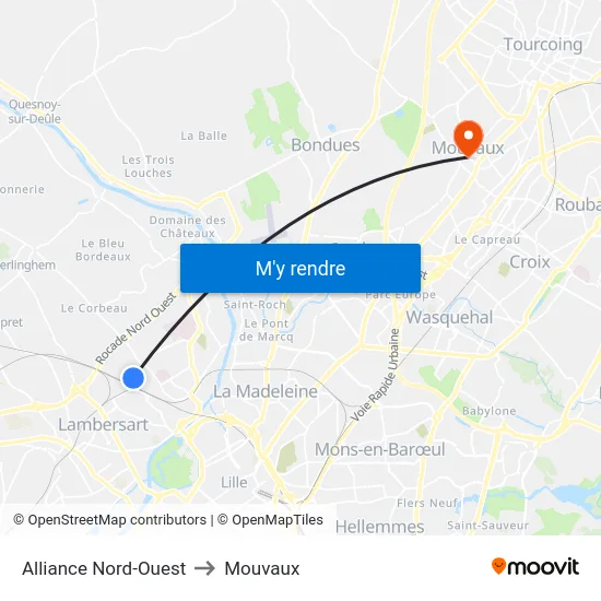 Alliance Nord-Ouest to Mouvaux map