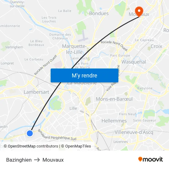 Bazinghien to Mouvaux map