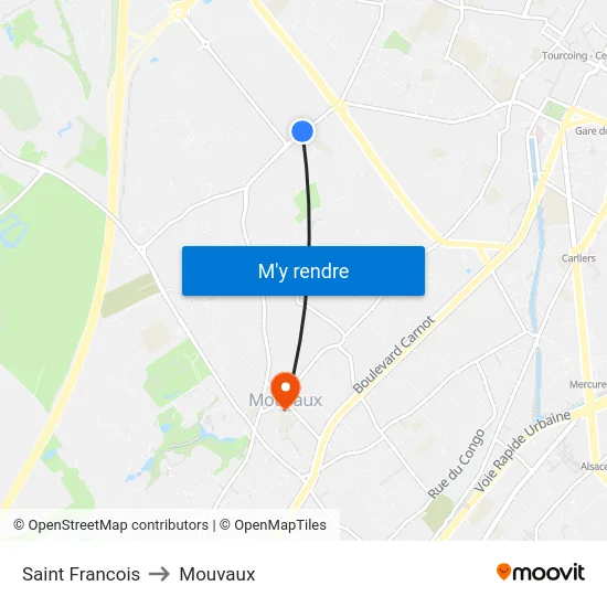 Saint Francois to Mouvaux map