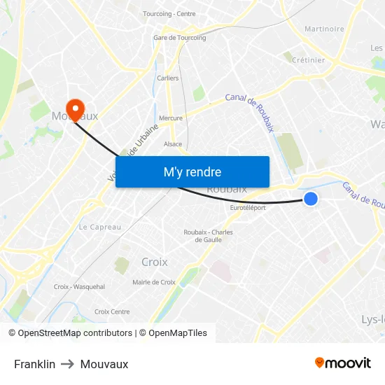 Franklin to Mouvaux map