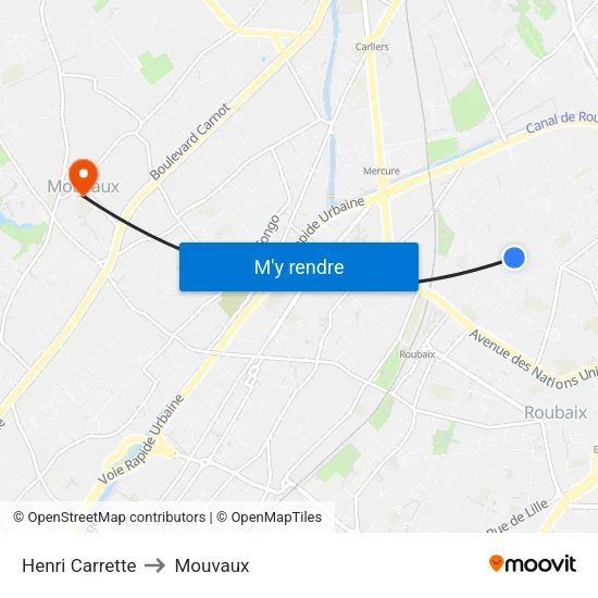 Henri Carrette to Mouvaux map