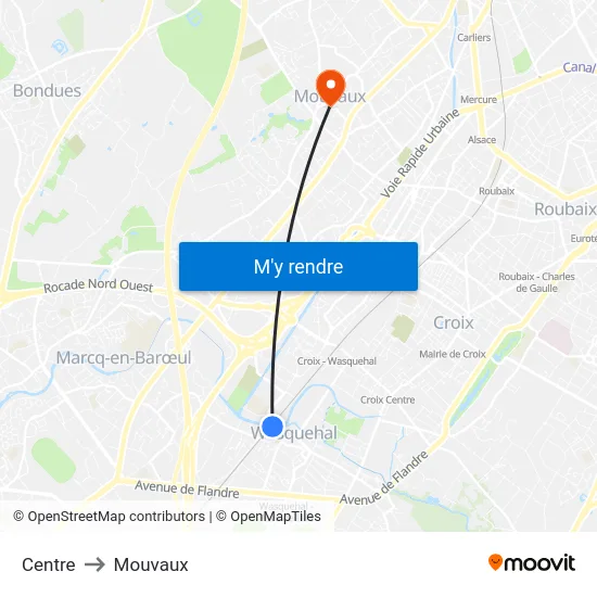 Centre to Mouvaux map