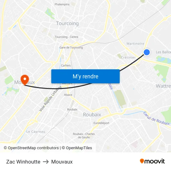 Zac Winhoutte to Mouvaux map