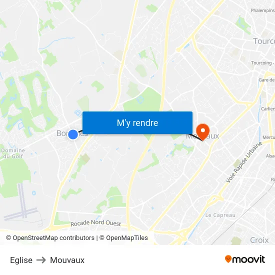 Eglise to Mouvaux map
