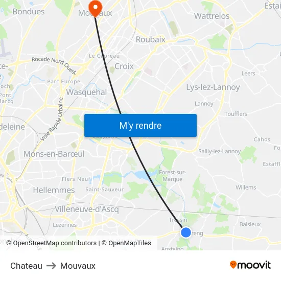 Chateau to Mouvaux map