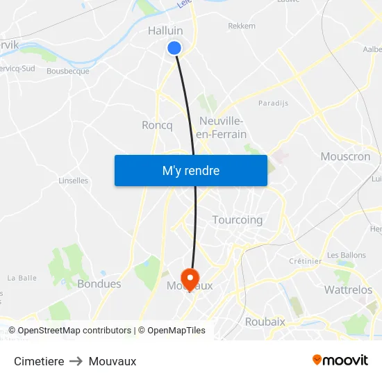 Cimetiere to Mouvaux map