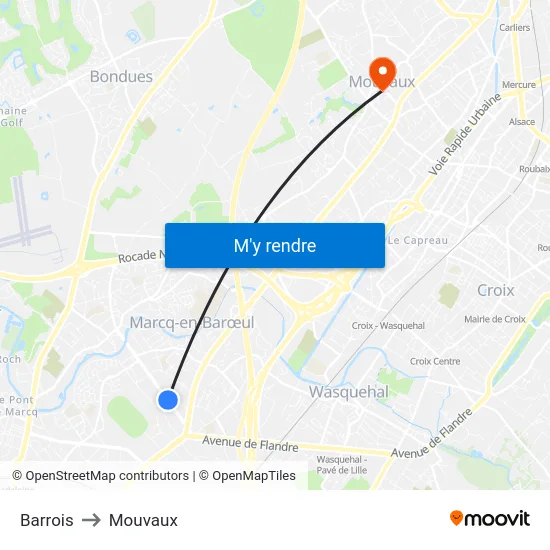 Barrois to Mouvaux map