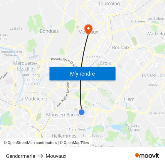 Gendarmerie to Mouvaux map