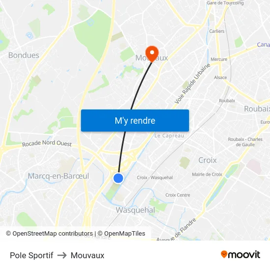 Pole Sportif to Mouvaux map
