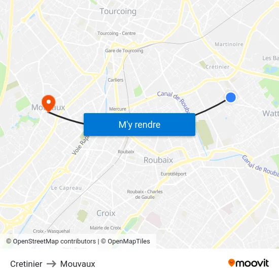 Cretinier to Mouvaux map